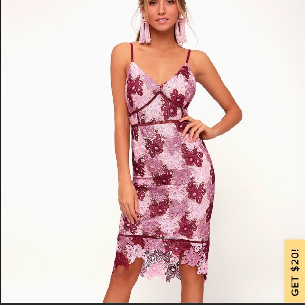 Lulus endless elegance mauve multi lace bodycon dress